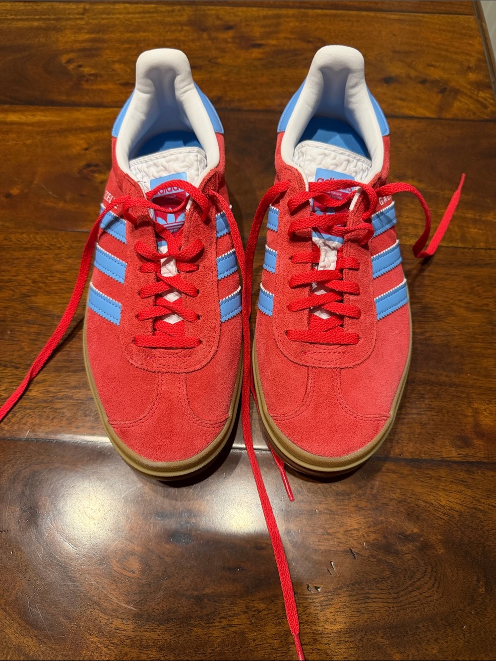 adidas Kids Red Suede Sneakers with Blue Stripes